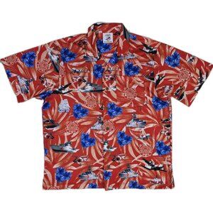 American Excellence US COAST GUARD Hawaiian All Over Print Red Shirt Men Size XL
